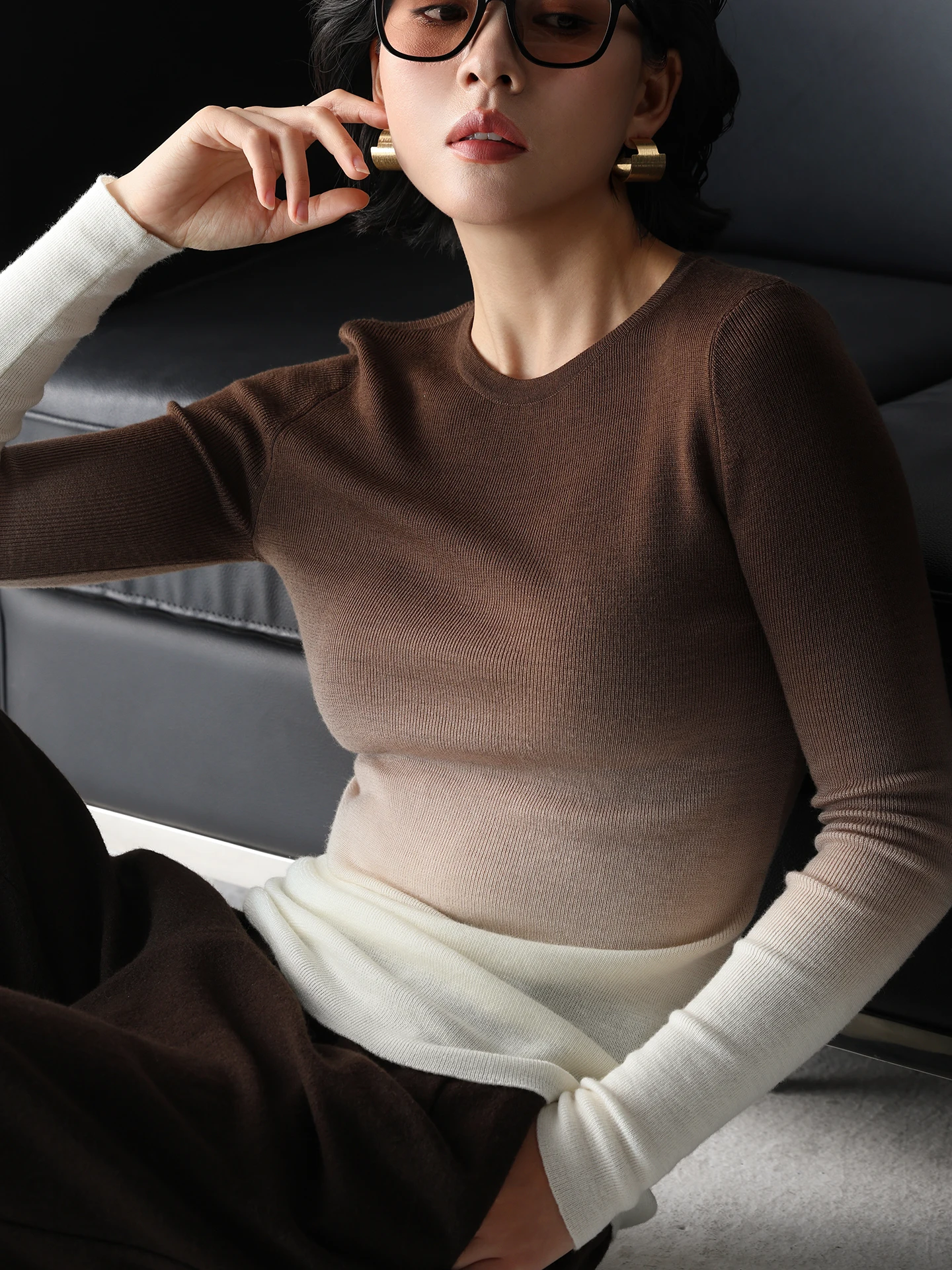 

WeTHEE Recommended Artistic adient Full Wool Knitted Base irt round Ne Long Sve Top for Women Daily Wear Spring Season