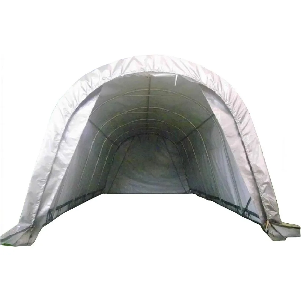 

20'x12' Heavy Duty Carport with Zipper Doors – Galvanized Steel Frame & Waterproof PE Cover, UV-Resistant, Grey Portable Garage