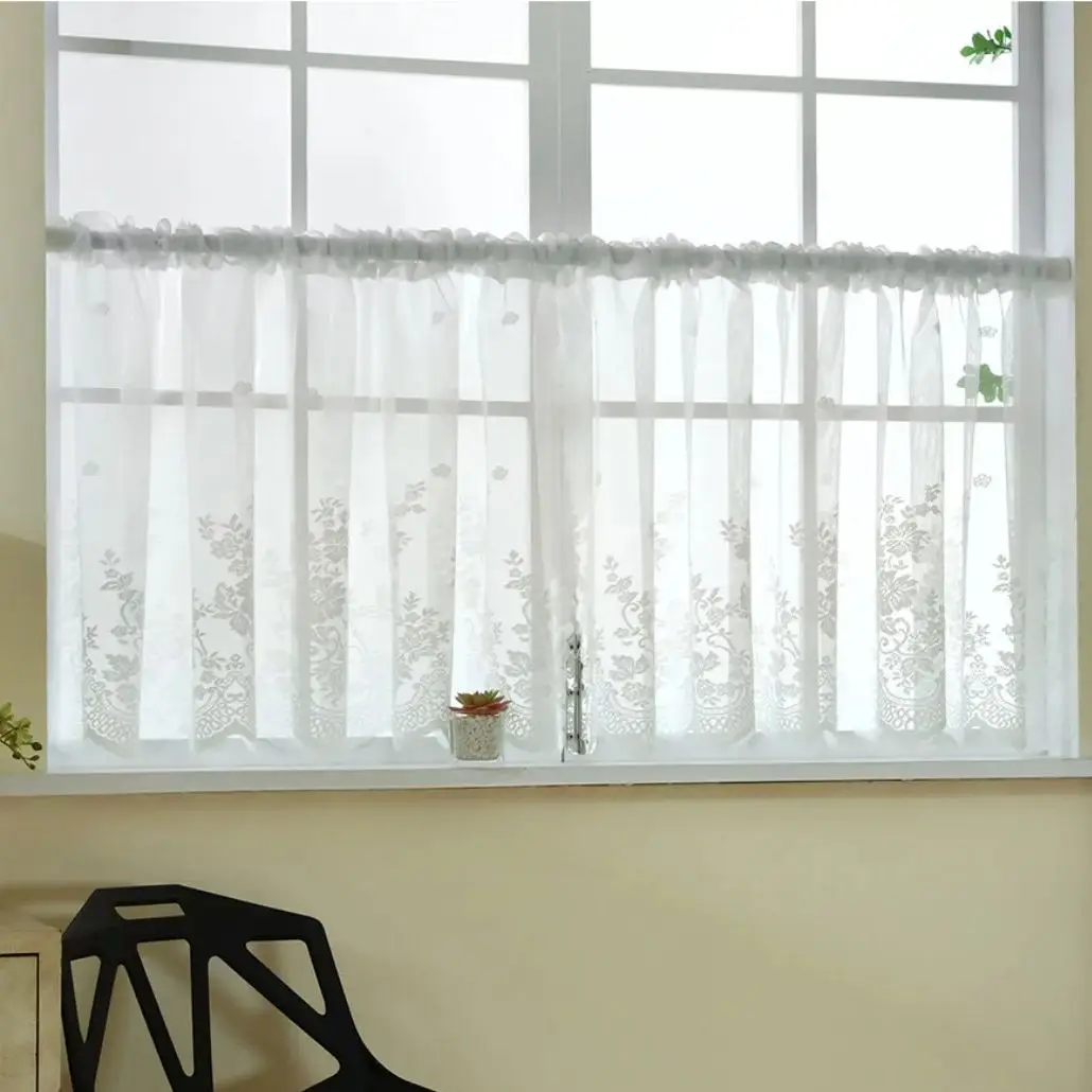 1pc Spitze kleinen Vorhang Cafe Vorhang, süßen Stil kurzen Fenster vorhang, Stangen tasche, weißen Schrank Vorhang für Wohnkultur
