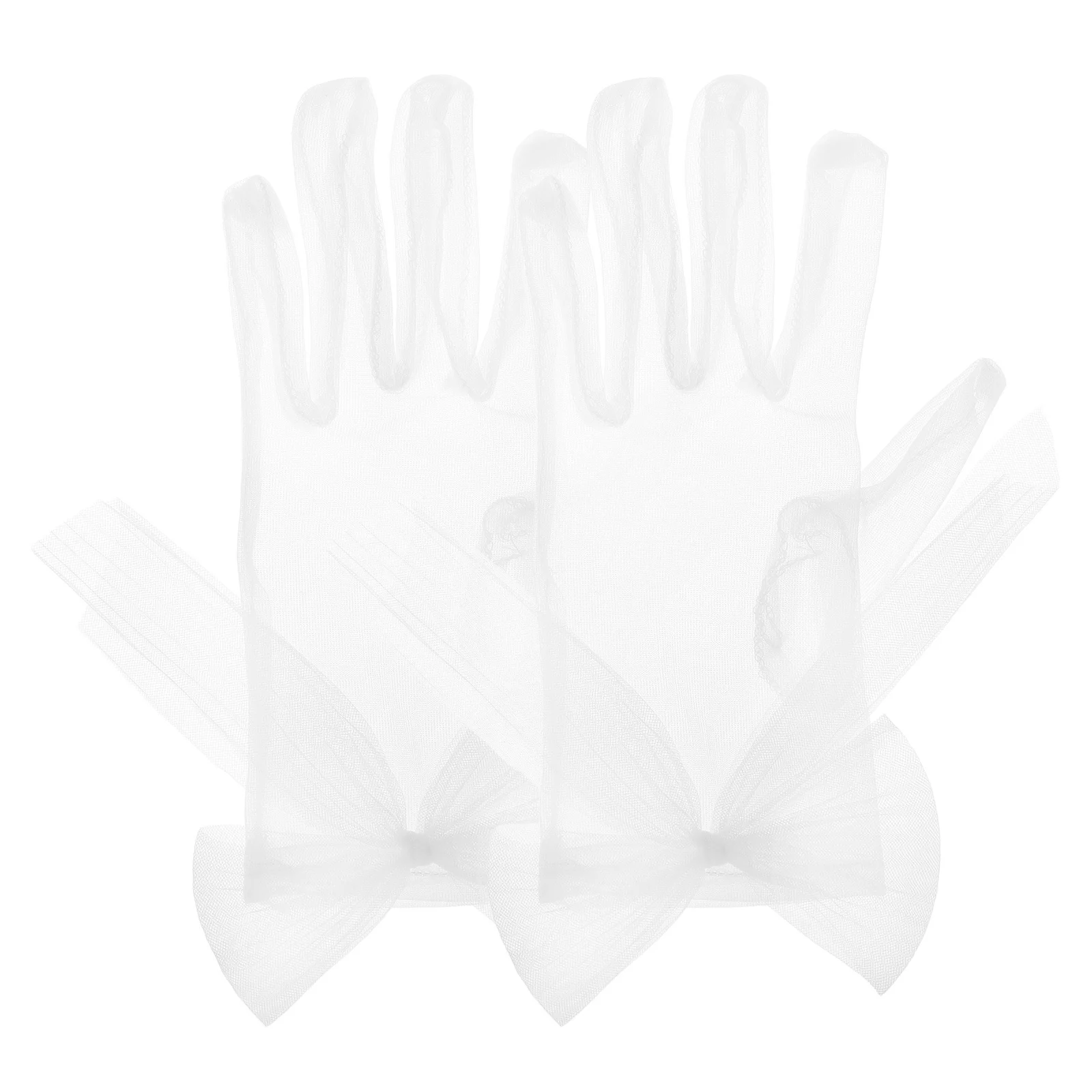 1 Paar weiße Blumenspitze-Brauthandschuhe, kurze Tüll-Perlendetails, elegante Hochzeits-Party-Handschuhe, Damen-Strumpfhose aus weißer Spitze