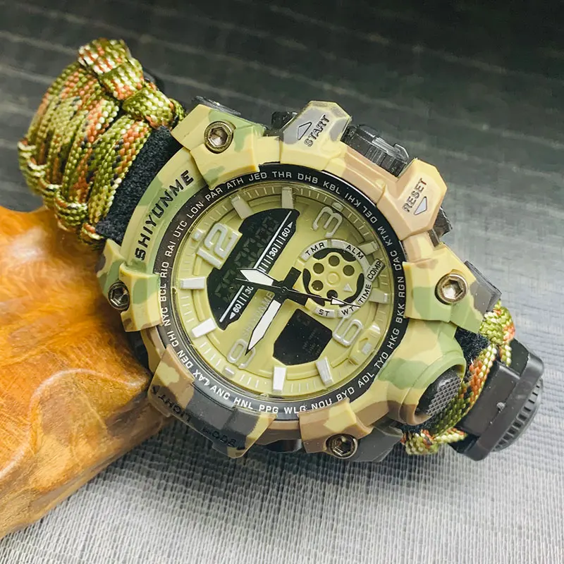 SHIYUNME Camouflage G Style Mens Outdoor Sports Quartz Watch Compass Waterproof Multifunction LED Digital Watches Relógio Homem
