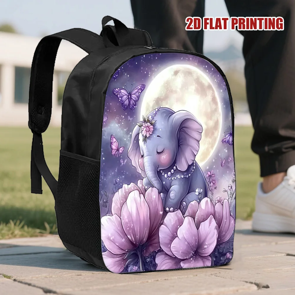 

1 Dream Elephant Backpack - Magic Purple Floral Moon with Elephant Design, Lightweight School Bag Strap Adjustable Strap