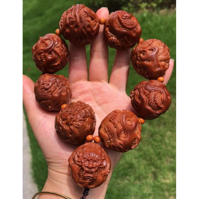 Oversized Olive-Stone Carving Indonesia Large Seeds Kowloon Blessing Big Core Ruilong Auspicious Bracelet