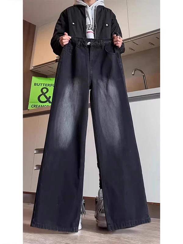 

American Sle adient Straight Leg Jeans Men's Loose Wide Leg Pants Vintage High Waist Trousers Casual Wear for Spring Autumn
