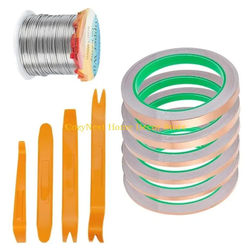 

92MF Stained Glass Crafting Supplies 6Rolls Copper Foil Tape And 65.62ft Long Solder Roll For Stained Glass Window Crafting
