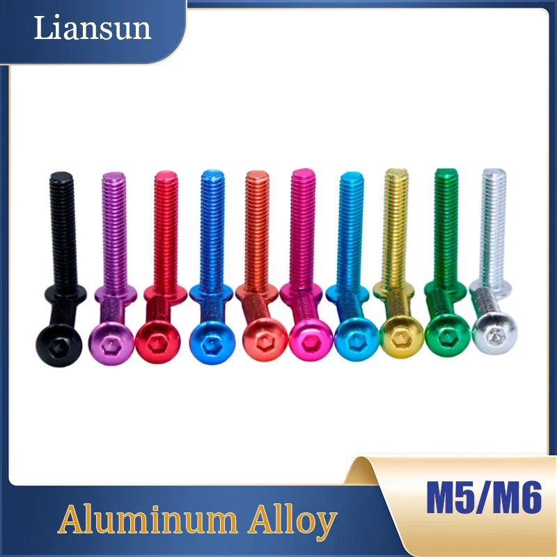 10pcs Colourful Aluminum Alloy Hex Socket Bolts M5 M6 Aluminum Hexagon Hex Socket Round Button Head Screws Bolts Length 5-35mm