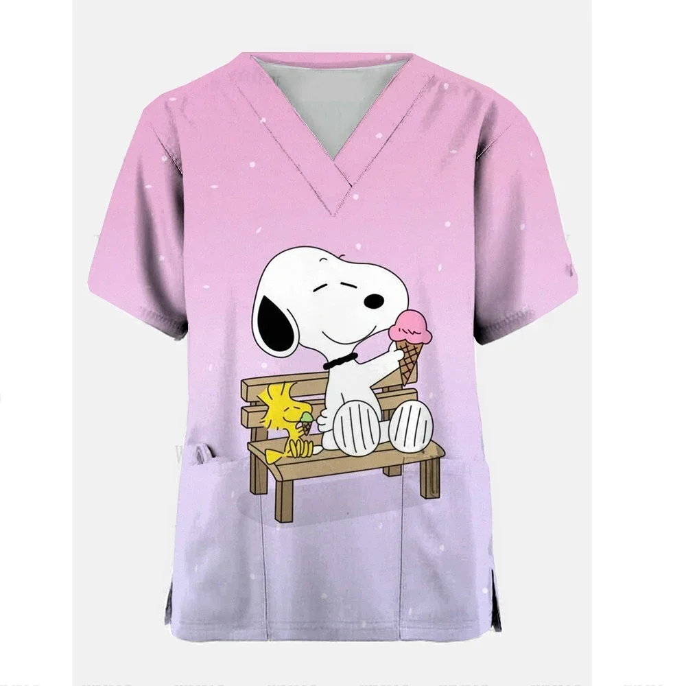 2024 summer New parent-child outfit with Snoopy cartoon pattern V-neck gradient T-shirt Kawaii girl top Laboratory Clothing