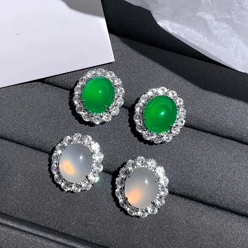 

Серьги из халцедона, женские, в стиле ретро, легкая роскошь, натуральные серьги-яйца с эффектом ледяного узора, универсальный стиль.