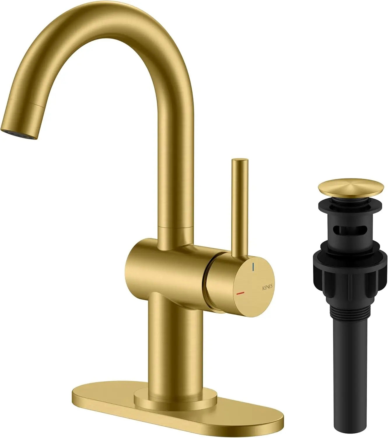 

Brushed Gold Single Handle Bathroom Faucet with Drain & Deck Plate, Modern Farmhouse RV Sink Faucet KE-9005B-4