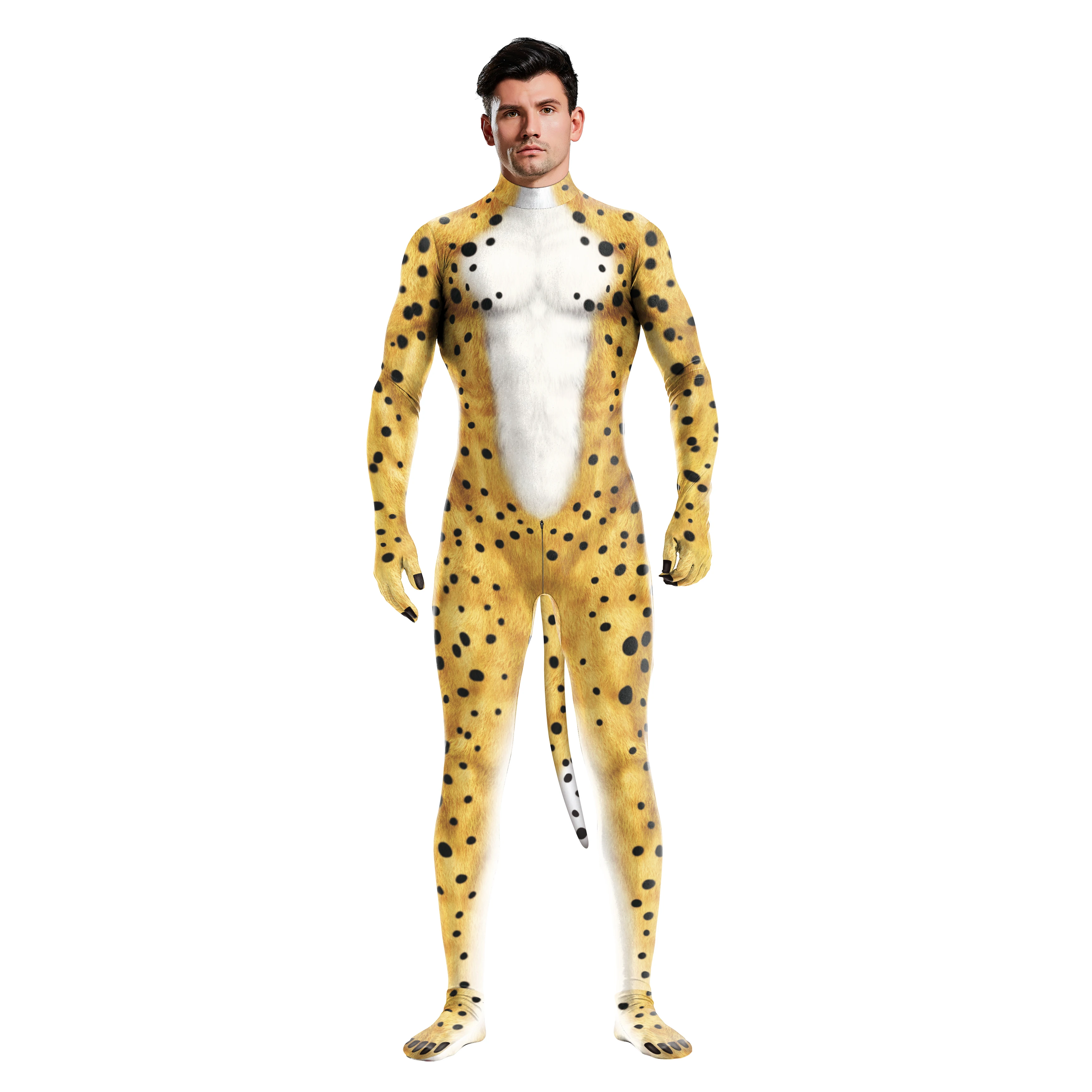 Zawaland-Costume de batterie Zentai pour homme, imprimé 3D, animal guépard, costume de fête d'Halloween, combinaison Catsuit, vêtements complets