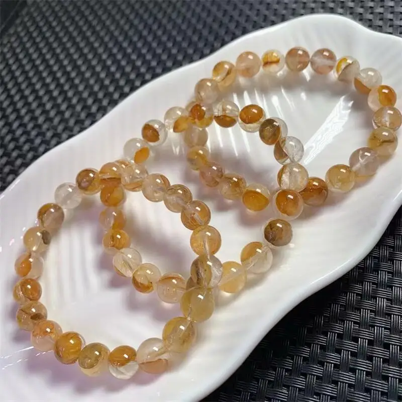 9MM Natural Yellow Fire Quartz Hematoid Bracelet Women Reiki Healing Bangles Jewelry For Female Gift 1PCS