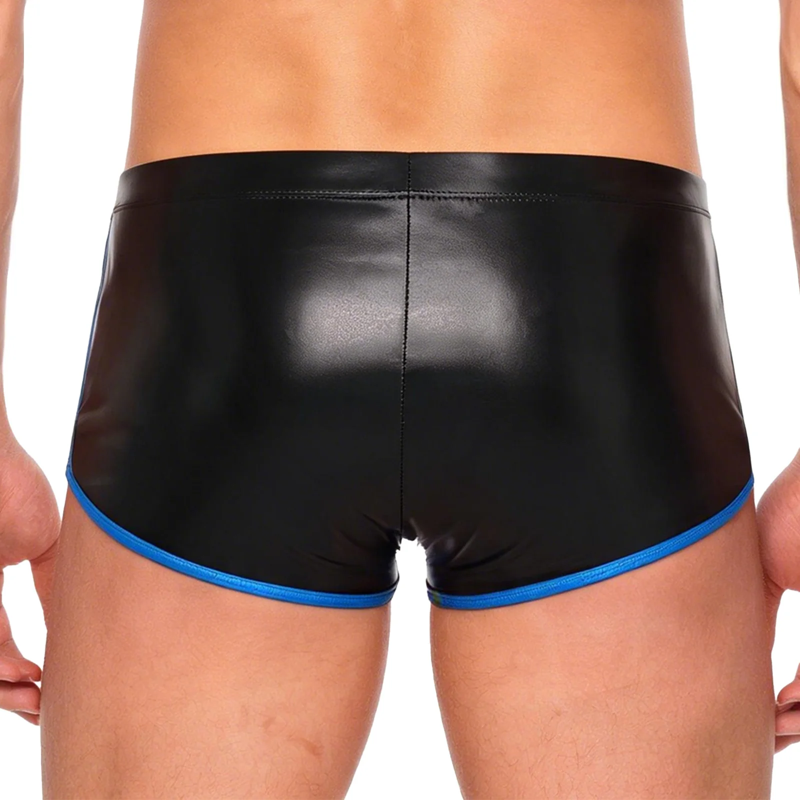 Men's Low Rise Boxer Shorts Underwear Bulge Pouch with Zipper Elastic Waistband Matte PU Leather Briefs Nightwear Beach Clubwear