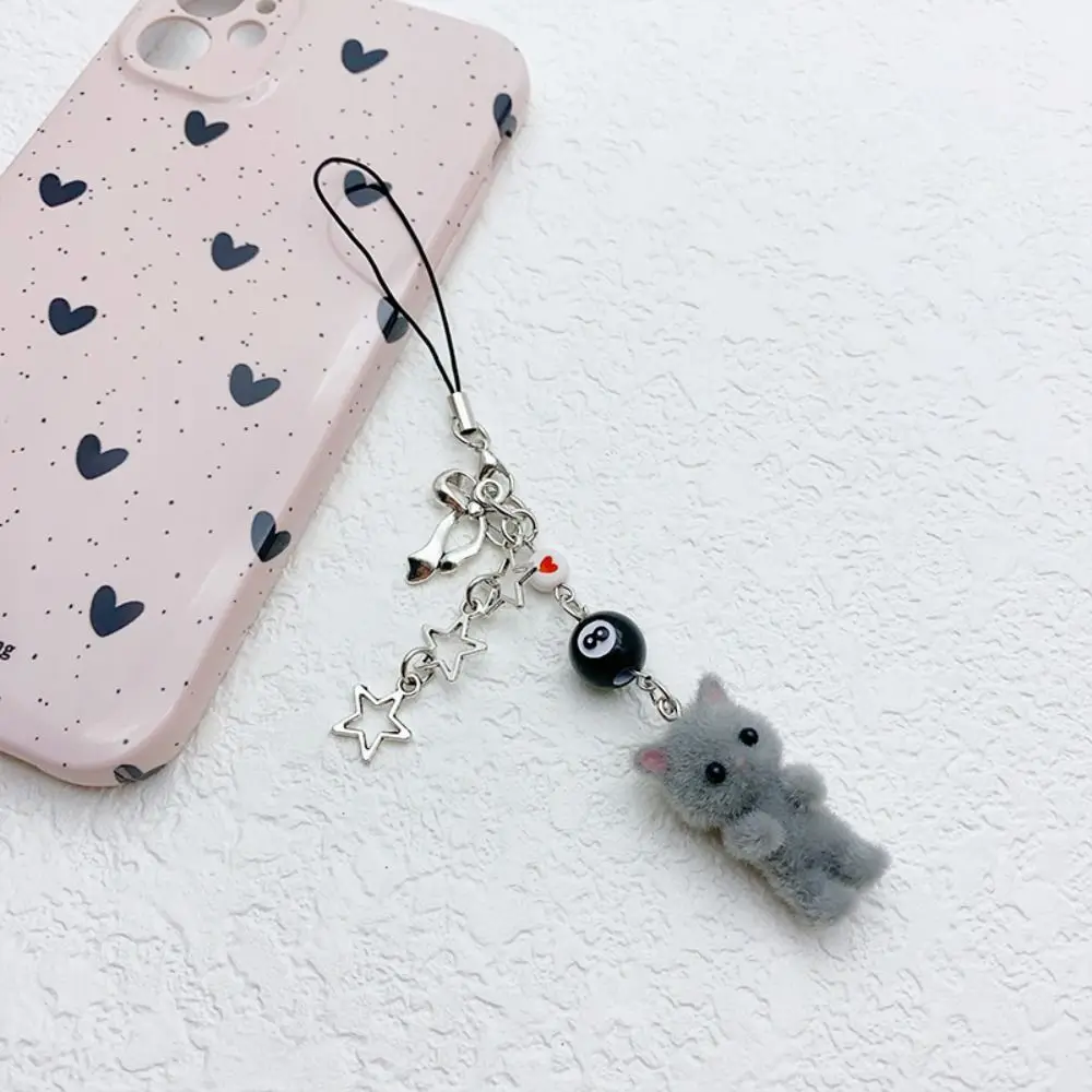 

Flocking Flocking Cat Phone Lanyard Anti Lost Keychain 3D Kitten Mobile Phone Chain Korean Phone Strap Cat Cell Phone Charm