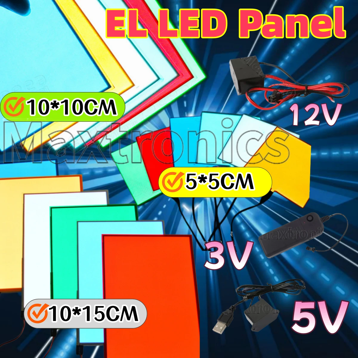 Ultrathin 5 x 5cm/10 x 10cm EL Flexible Cold Light Panel Chip Cuttable DIY Luminous Backlight Model Environmental Source 3/5/12V