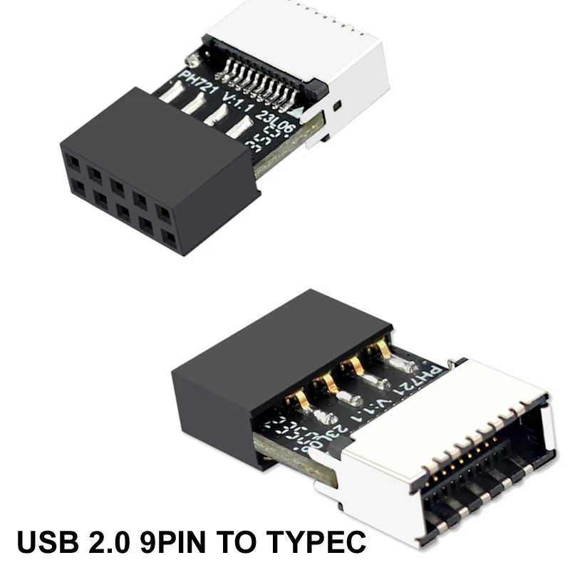 2PCS USB C 9PIN Motherboard Adapter,Chassis USB2.0 20P Male to TYPE-E Female TYPE-C Socket，Efficient Sturdy High Speed Connector