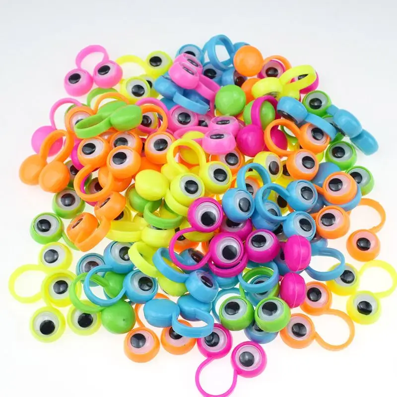 50 Pcs/Set Eye Finger Puppets Googly Eyes Rings Cartoon Finger Rings Eyeball Ring Party Gift for Kid Boy Girl