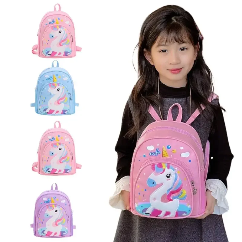 Unicórnio dos desenhos animados mochila impermeável pu grande capacidade bookbags para o jardim de infância, saco de dia de viagem, saco de almoço reutilizável das crianças