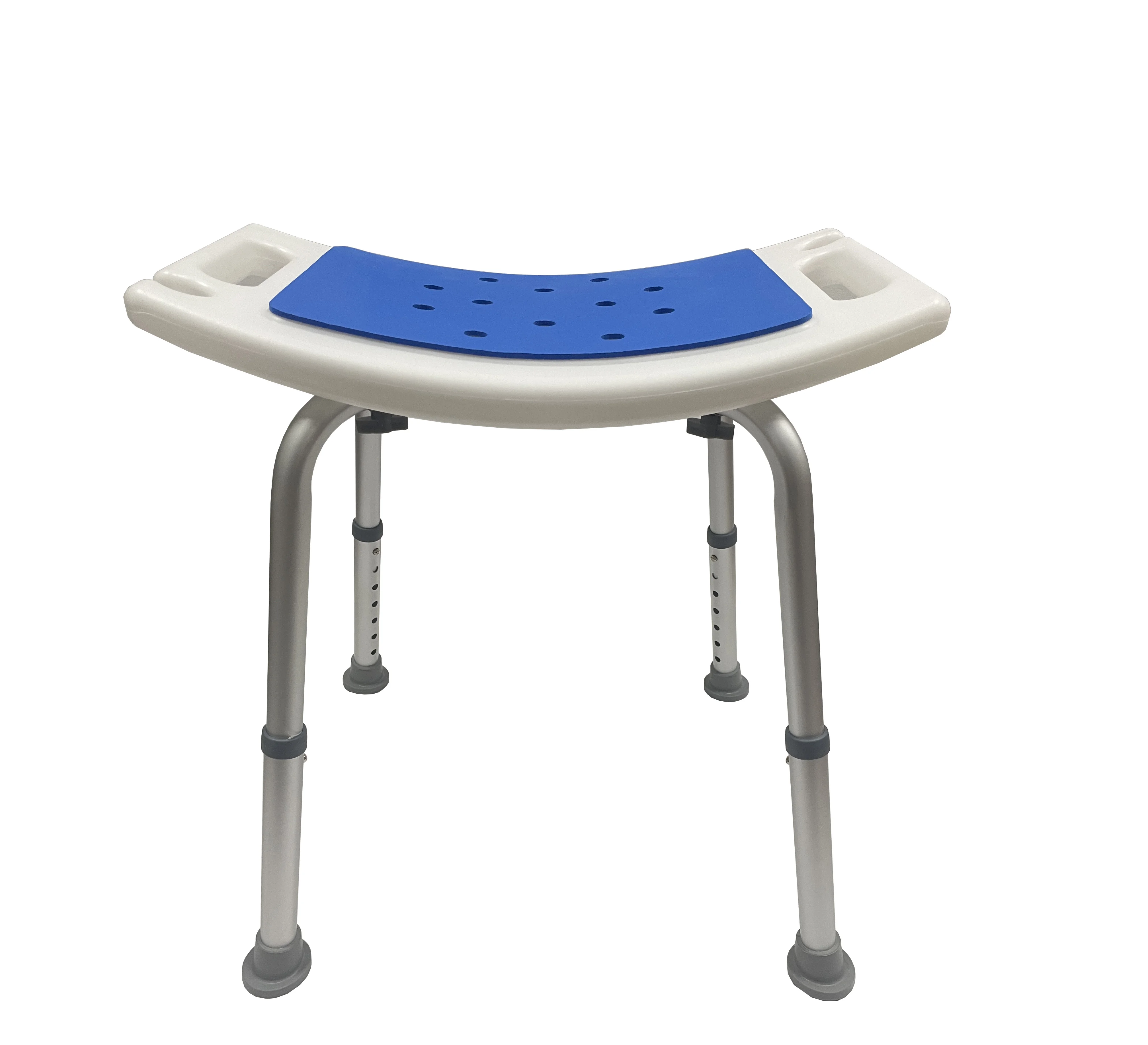 Square Bathroom Adjustable Height Shower Chair Aluminum Alloy Bath Chair with Non-slip Cushion Shower Stool Without Backrest