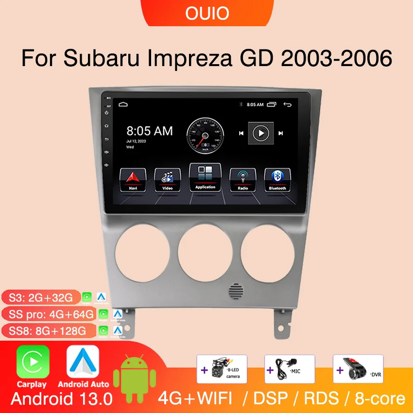 Android 13 radio For Subaru Impreza GD GG 2003 2004 2005 2006 Car stereo Multimedia Video Player carplay Auto GPS Navigation