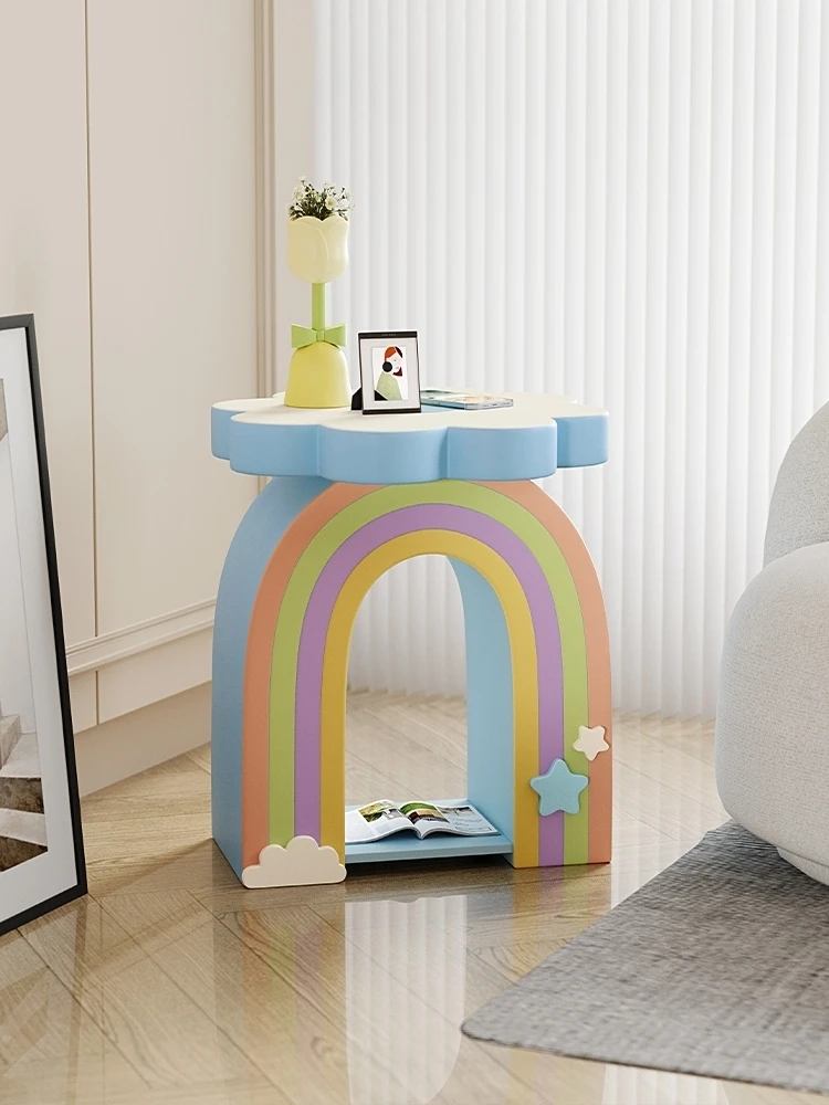 Nordic Home Decor Cartoon Rainbow Flower Shaped Side Table Small Coffee Table Cute Bedside Table Geometric Living Room Furniture