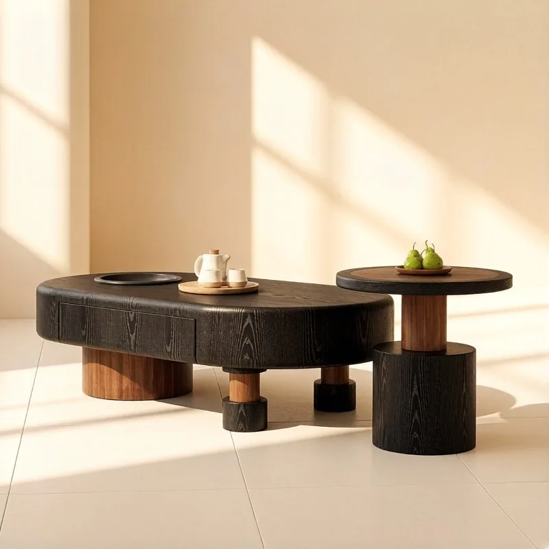 Medieval oval coffee table Italian minimalist living room household small apartment design sense high-end complex