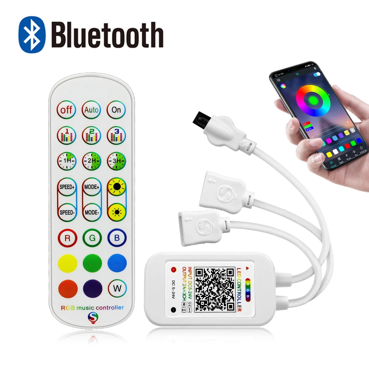 DC12V/24V 1 do 1 lub 1 do 2 kontrolerów Bluetooth APP RGB LED z pilotem do 4-pinowych taśm LED 12V/24V RGB