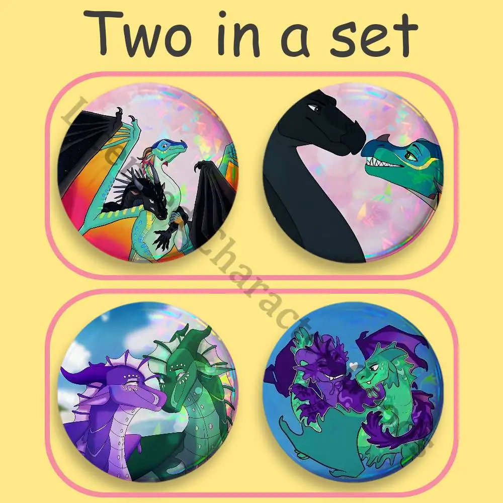 Dragon W-Wings of F-Fire Printed Pins 2 piece set Couple Badges Decorations Souvenir Collectibles 25 32 44 58 75 mm