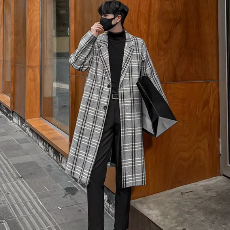 

Autumnwinter Europe and The United States Simple High-quality Classic Plaid Men Clothing Loose Casual Fashion Plaid Woolen Coat