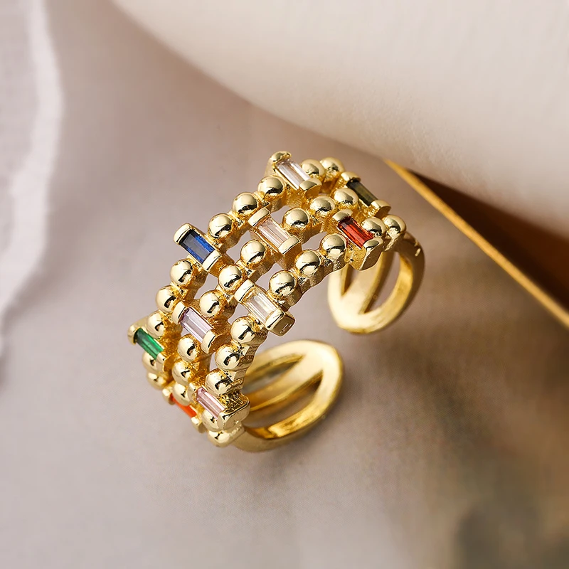 GANPUP Funkelnde Bunte Zirkon Geometrische Fingerringe für Frauen Mode Neuer Trend Verstellbarer Ring Schmuck Geschenk Party Kольцо – Detail 3