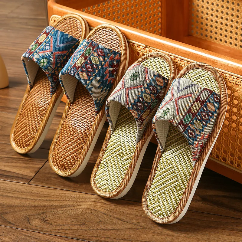 الصيف الأزواج أحذية المنزل الخيزران الكرمة العشب النعال داخلي سميكة لينة أسفل أرضية خشبية كول عدم الانزلاق النعال الشرائح