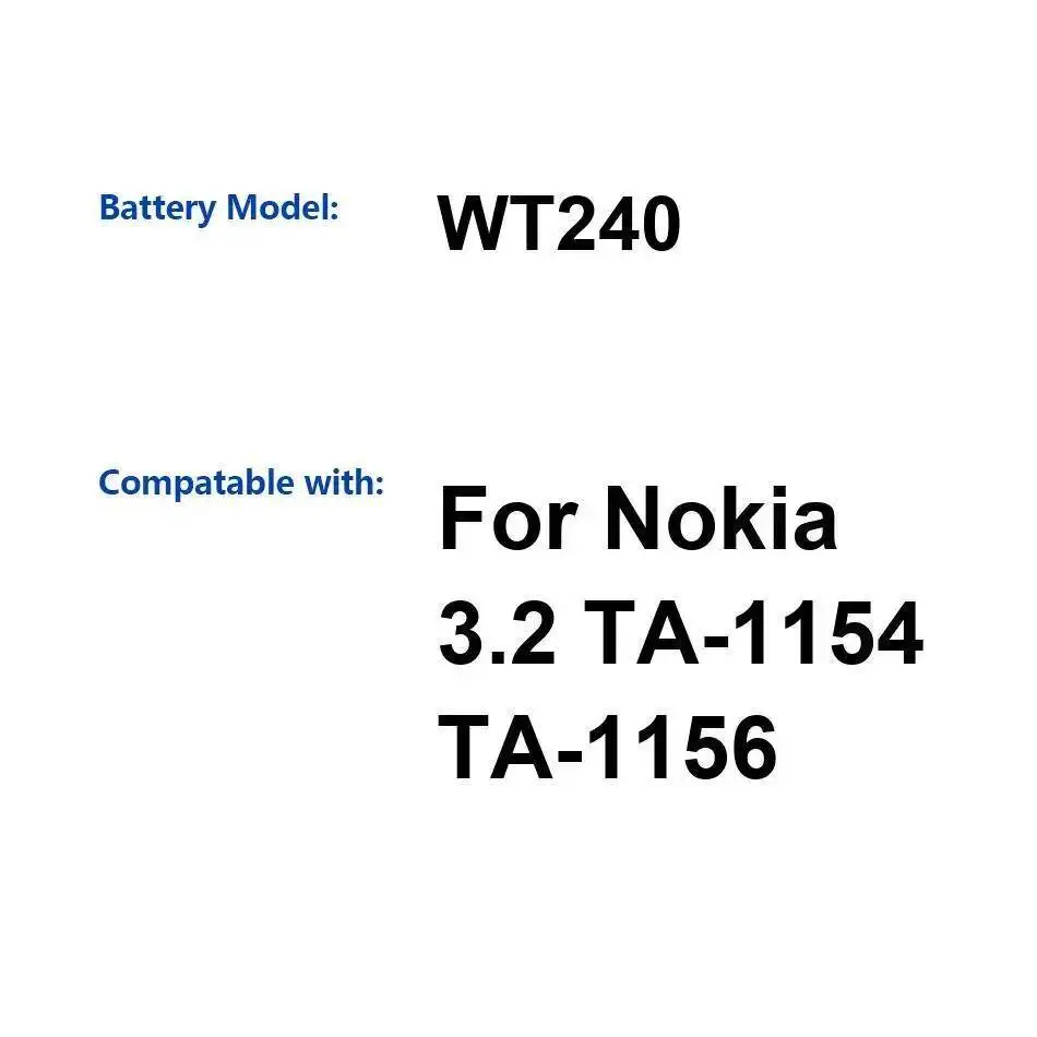 

Долговечный аккумулятор мобильного телефона 4000 мАч WT240 для Nokia 3.2 TA-1154 TA-1156