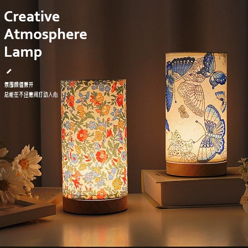 Fabric Table Lamp with Remote Control & Timer 3-Mode, Night Light with Sleep Sticker, Creative Atmosphere Lamp for Dormitory Use