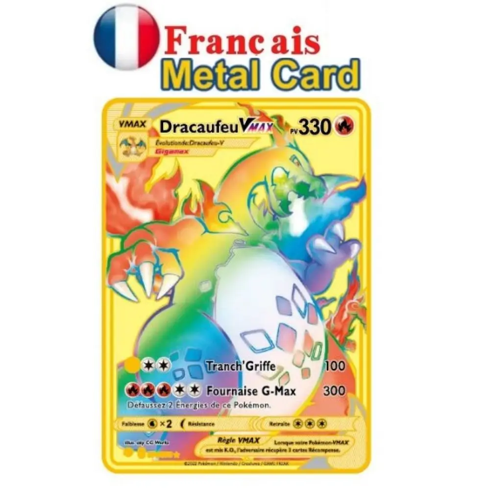 New Pocket Monster French Card Metal Gold Vmax GX Energy Card Charizard Pikachu Rare Series Combat Coach Card Children\'s Toy Gif