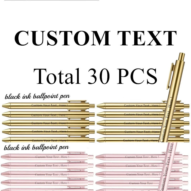 Custom Text Bulk Purchase Ballpoint Pen Set Wholesale, Black Ink. Laser-Engraved Text, Smooth Writing, Bridal Parties, Business