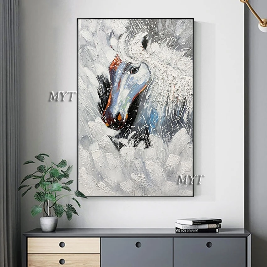 

100% Hand Painted Horse Head Animal Oil Painting High Quality Showpiece For Home Decoration Wall Picture For Restaurant Unframed
