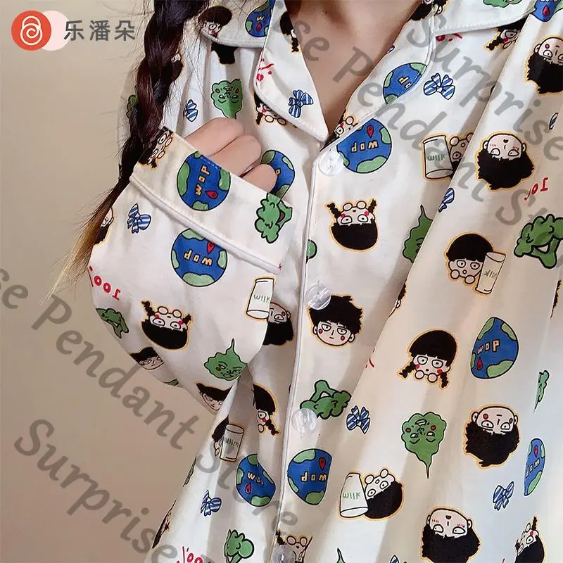 

Новая модель Mobu Saiko Hyaku Mob Psycho 100, пижама для влюбленных из чистого хлопка, комплект домашней одежды с квадратным элементом и длинными рукавами