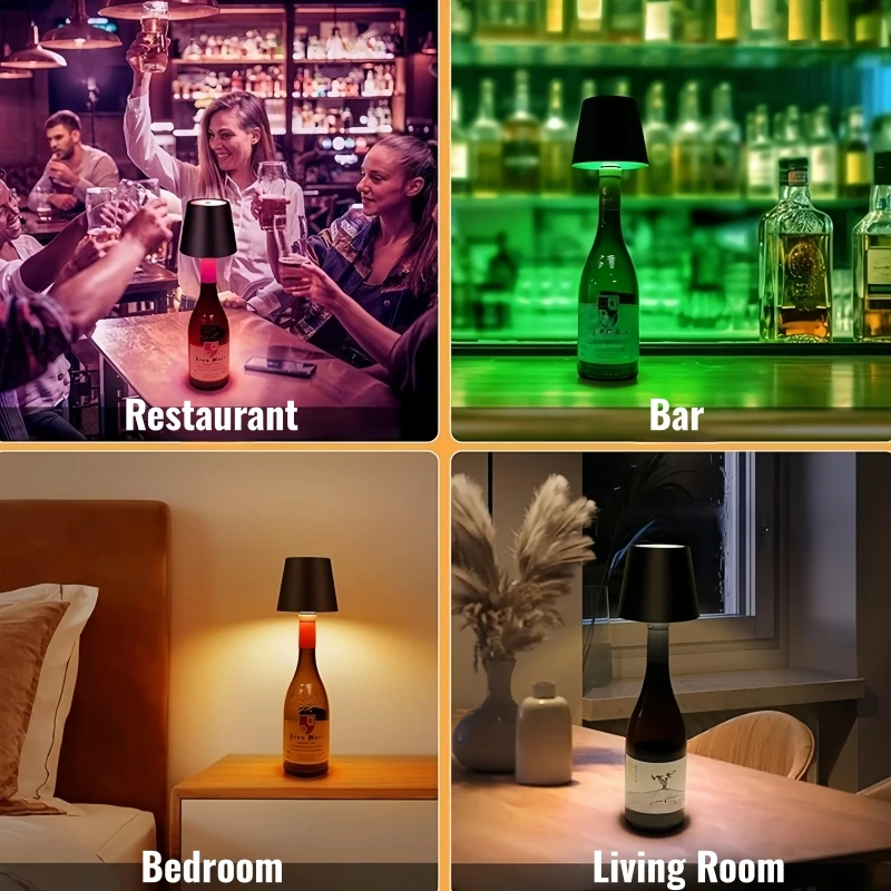 RGB Wireless LED Wine Bottle Lamp USB Rechargeable Dimmable Table Lamp With Touch Sensor Switch Bedroom Wedding Decor Desk Light