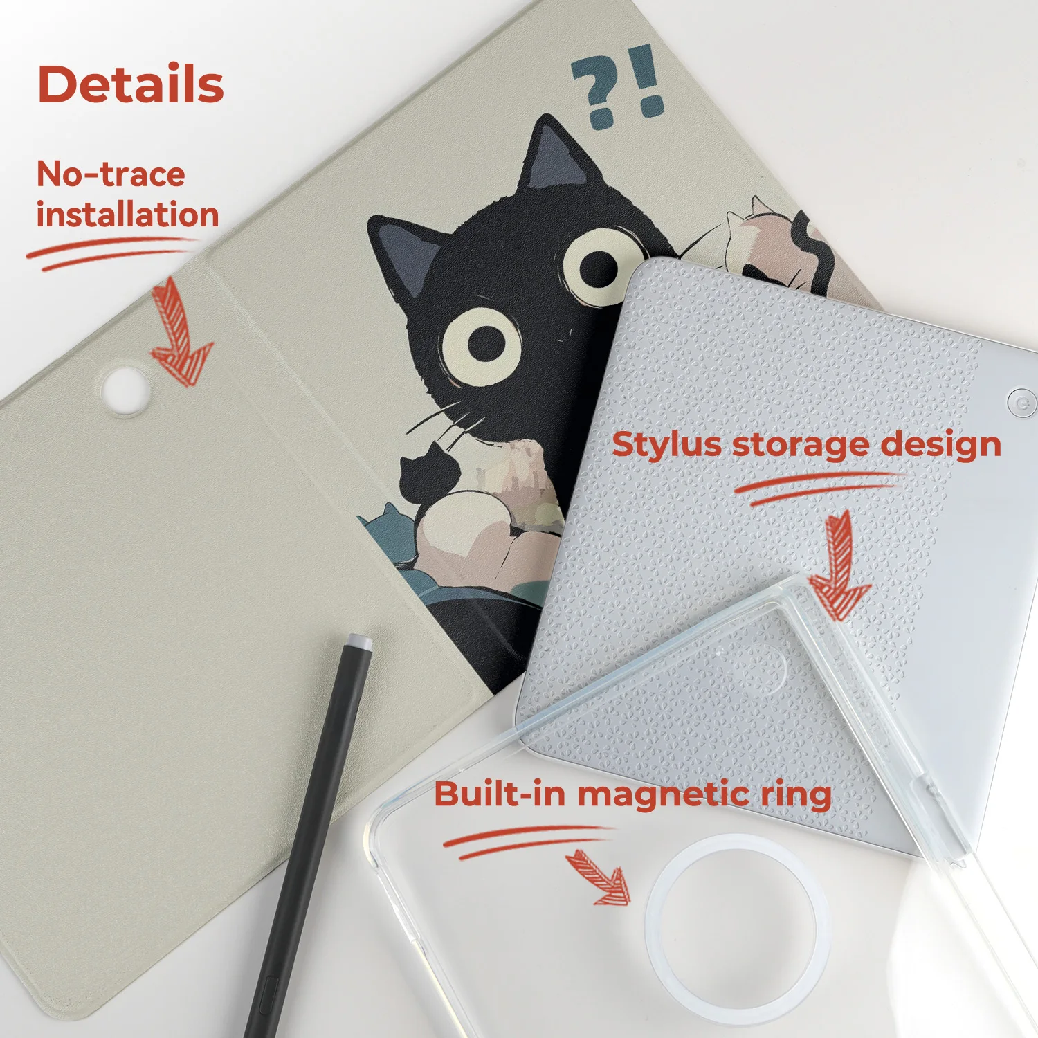 Etui Twosheep do Kobo Libra Colour Kobo Libra2, magnetyczne, odłączane, z przegródką na rysik, przezroczysta tylna obudowa, funkcja Auto Wake, uroczy styl. — zdjęcie produktu 3