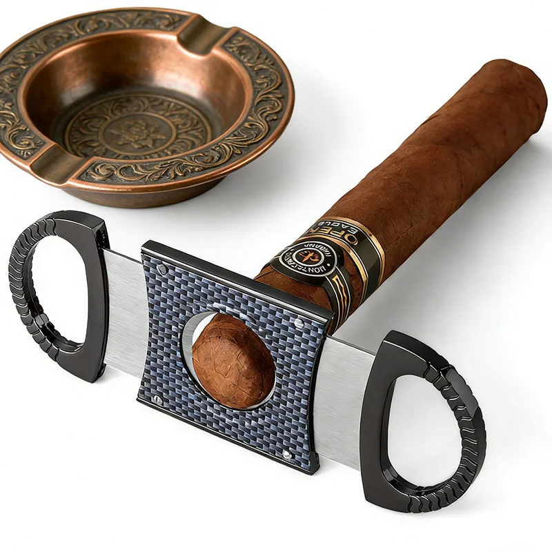

2026 New Double Blades Gold Cutter Cigar Knife Pocket Classic Steel Scissors Cigar Guillotine Cigar Accessories