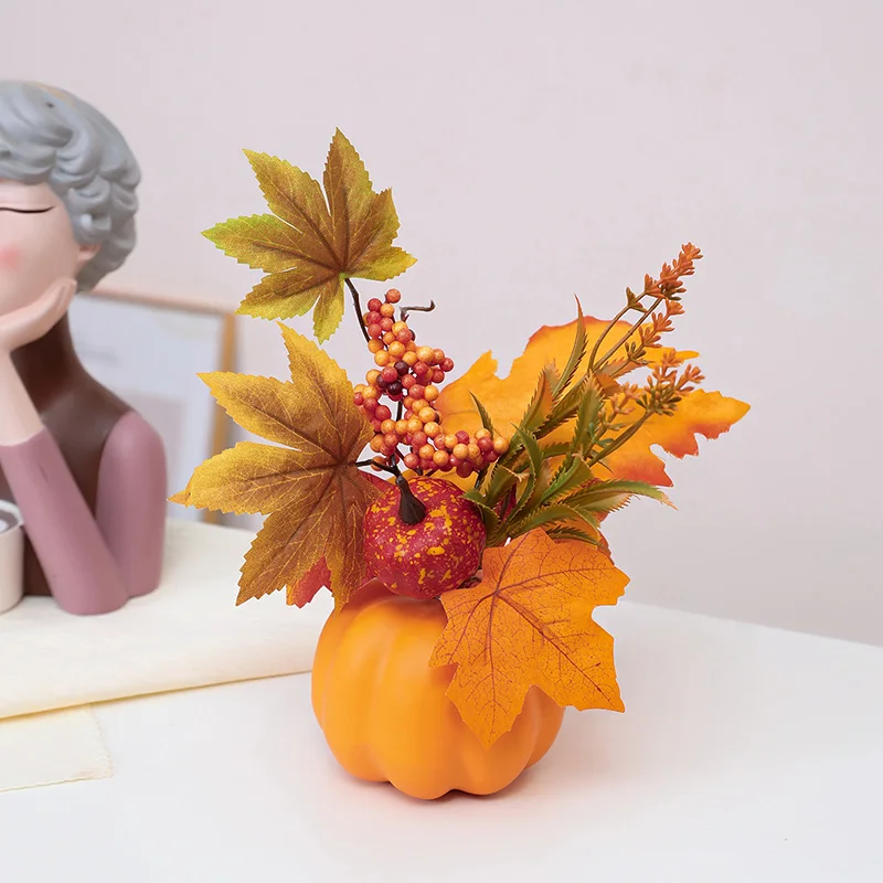 1PC simulation pumpkin ornament, Halloween harvest festival pumpkin, autumn indoor home and office desktop simulation flower