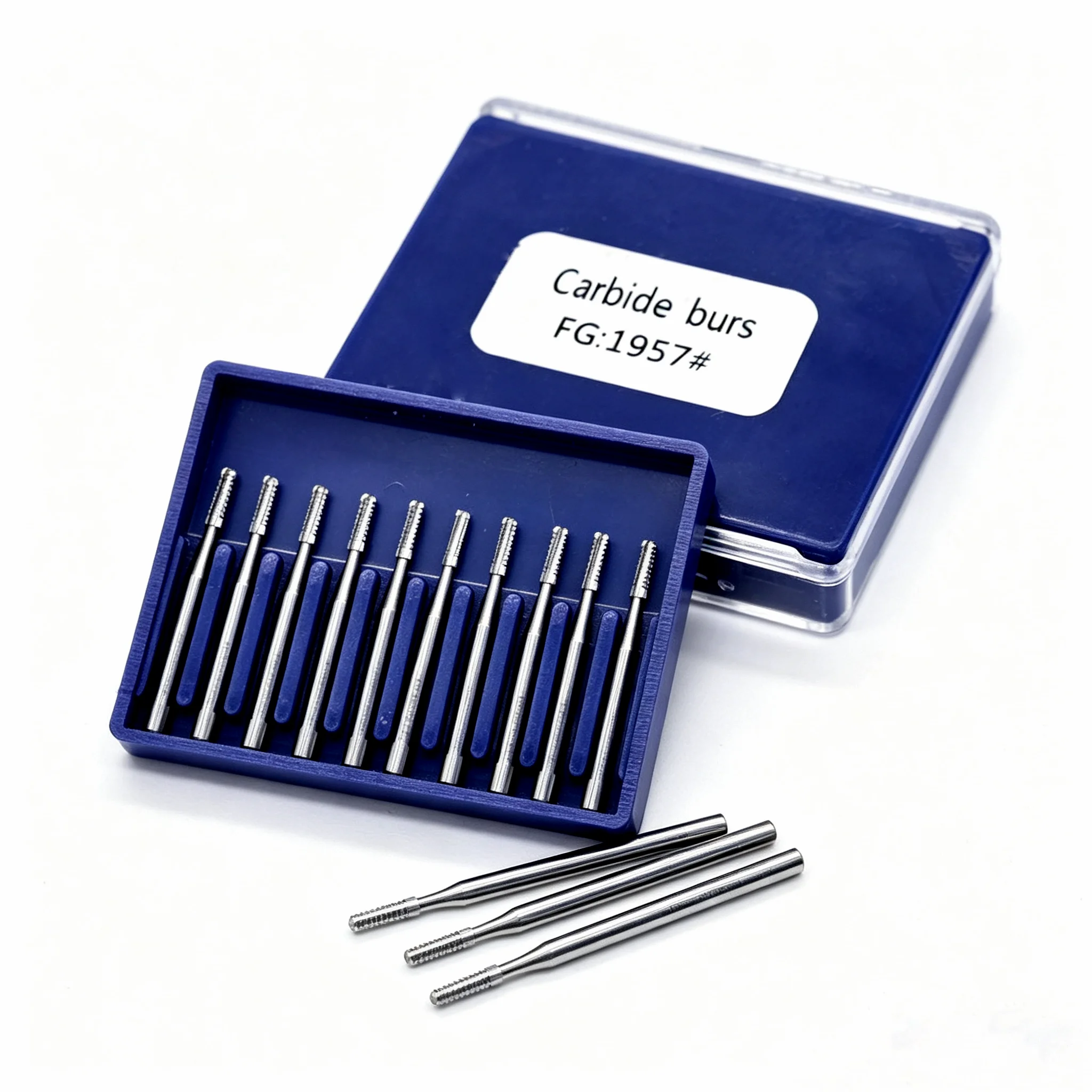 10 Stück Hochgeschwindigkeits-Dentalprodukt Dental Labor Metallkarbid-Fissurfräser FG1957/FG1958 zum Schneiden