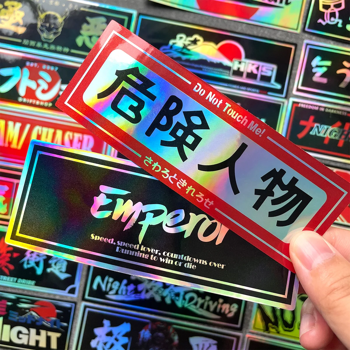 24PCS/Lot Laser Rainbow Speedhunters Oni Samurai JDM Good Lucky Racing Car Vinyl Stickers Motorcycle Helmet Decal Accessories