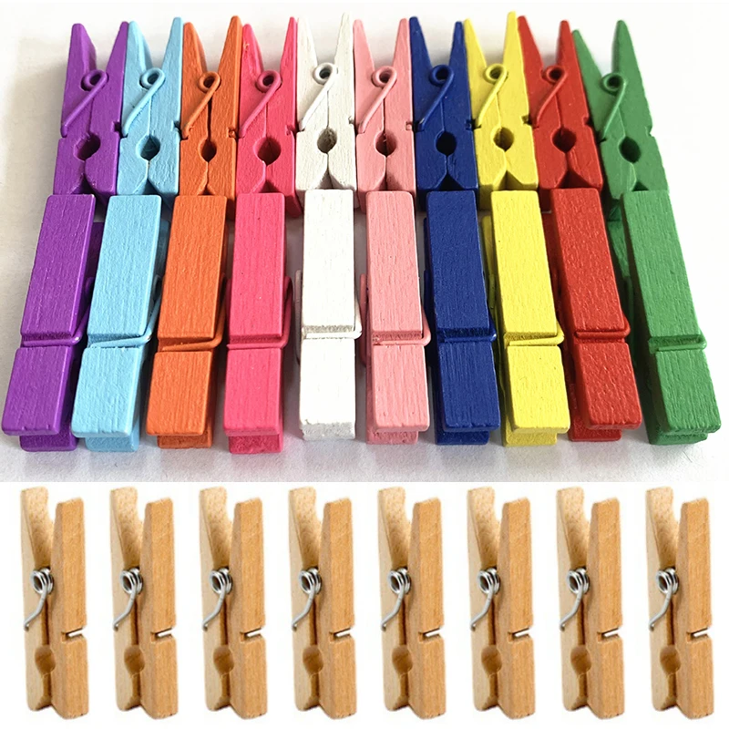 25Pcs/Lot Wooden Clips With Thumbtack Push Pin Clips For DIY Ornaments Photo Wall Home Decorating Clamp Craft Securing Clip Tool