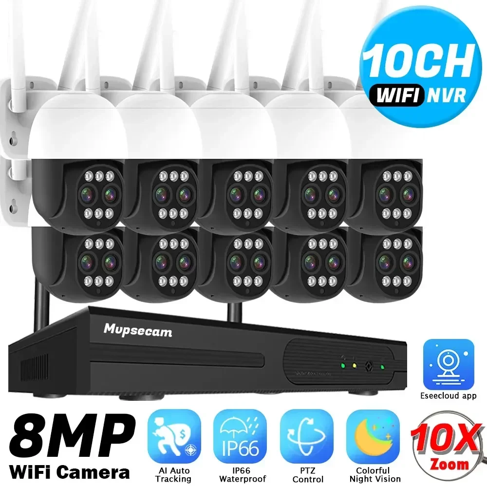 

4K 8MP 5MP HD WIFI CCTV Surveillance System 2-Way Audio Waterproof Dual-Lens PTZ WIFI IP Security Camera 10CH P2P NVR Video Kit