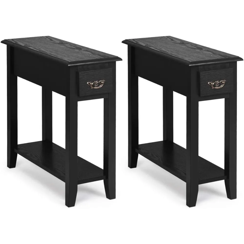 

Narrow End Table, Slim Side Table with Drawer and Open Shelf, Small End Tables for Small Spaces, Narrow Nightstand Beds
