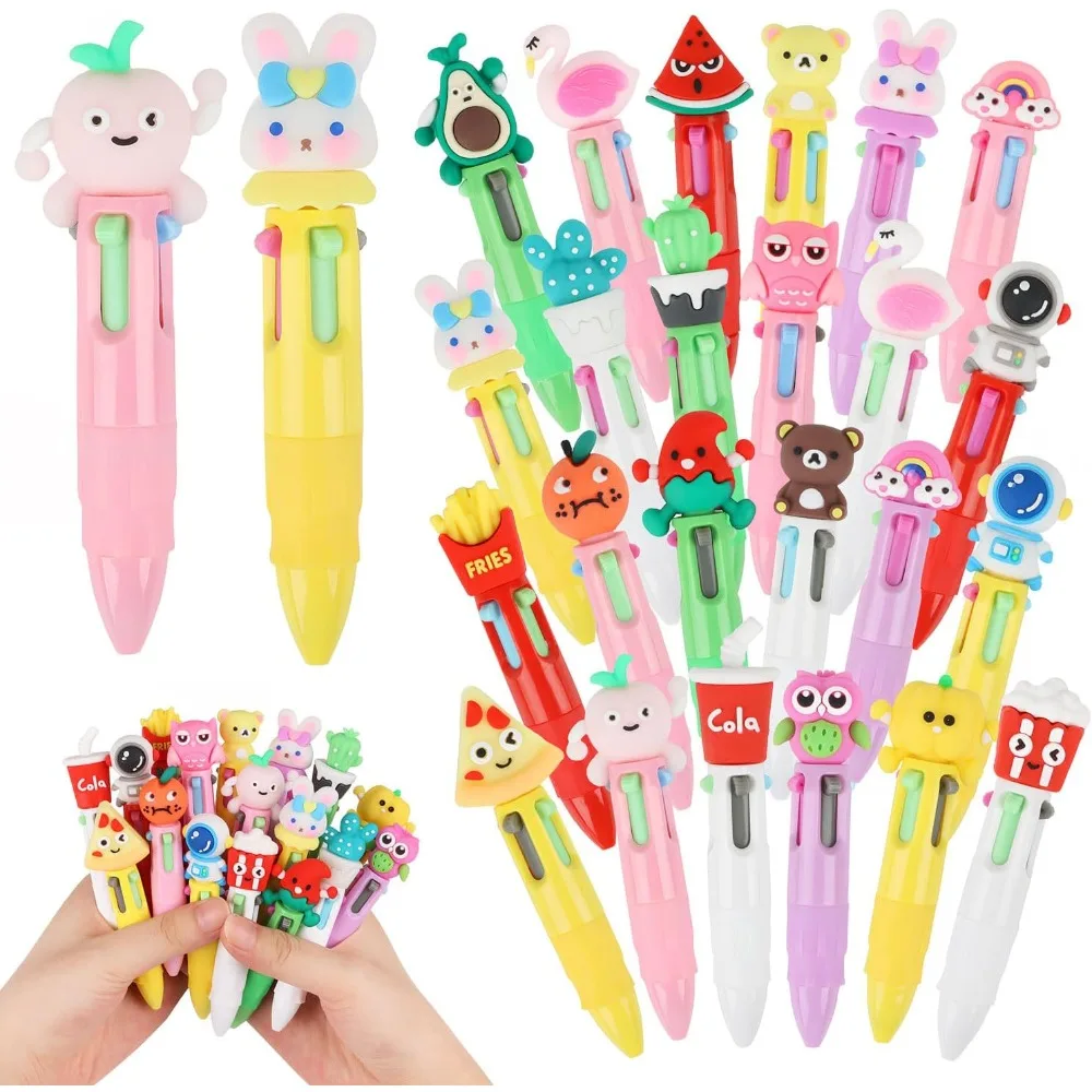 

24pcs Mini Multicolor Pens In One, Cartoon Rainbow Ballpoint Pens Bulk Cute Retractable Writing Pen for School Office