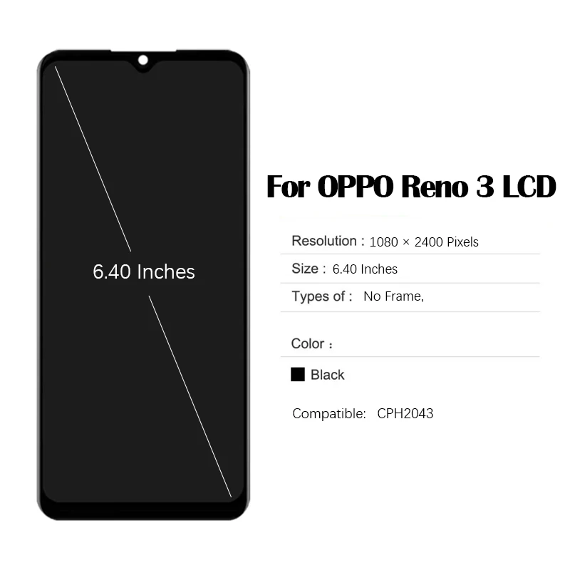 LCD Screen for 6.40inches OPPO Reno 3 CPH2043 LCD Touch Screen Digitizer Assembly with Repair Tool and Glue for a73/a91/f15 lcd