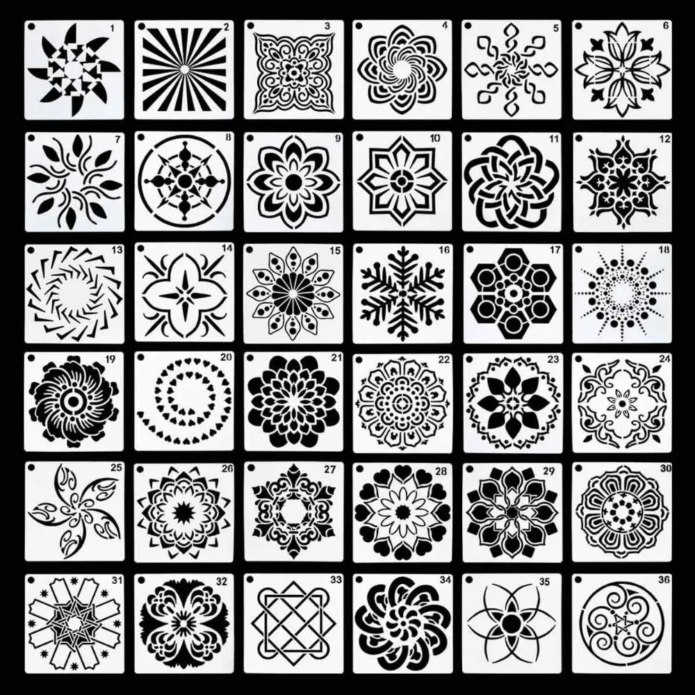 36/56Pcs Creative Mandala Dot Painting Templates Hollow Reusable Dot Painting Stencils DIY Small Size Mandala Template Stencils