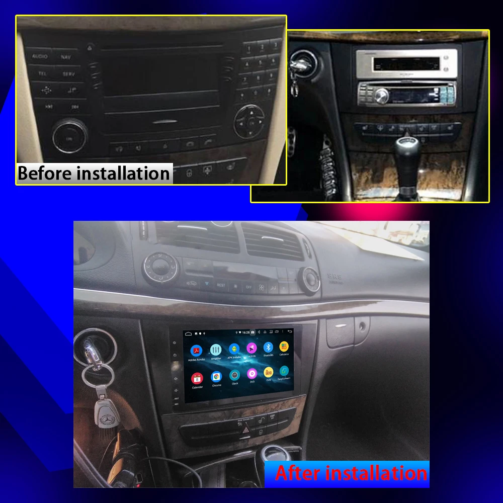 Autoradio Android, lecteur vidéo, GPS, DVD, tout-en-un, système Audio Intelligent, 2din, écran pour voiture mercedes-benz classe E W211 (2002 – 2008)