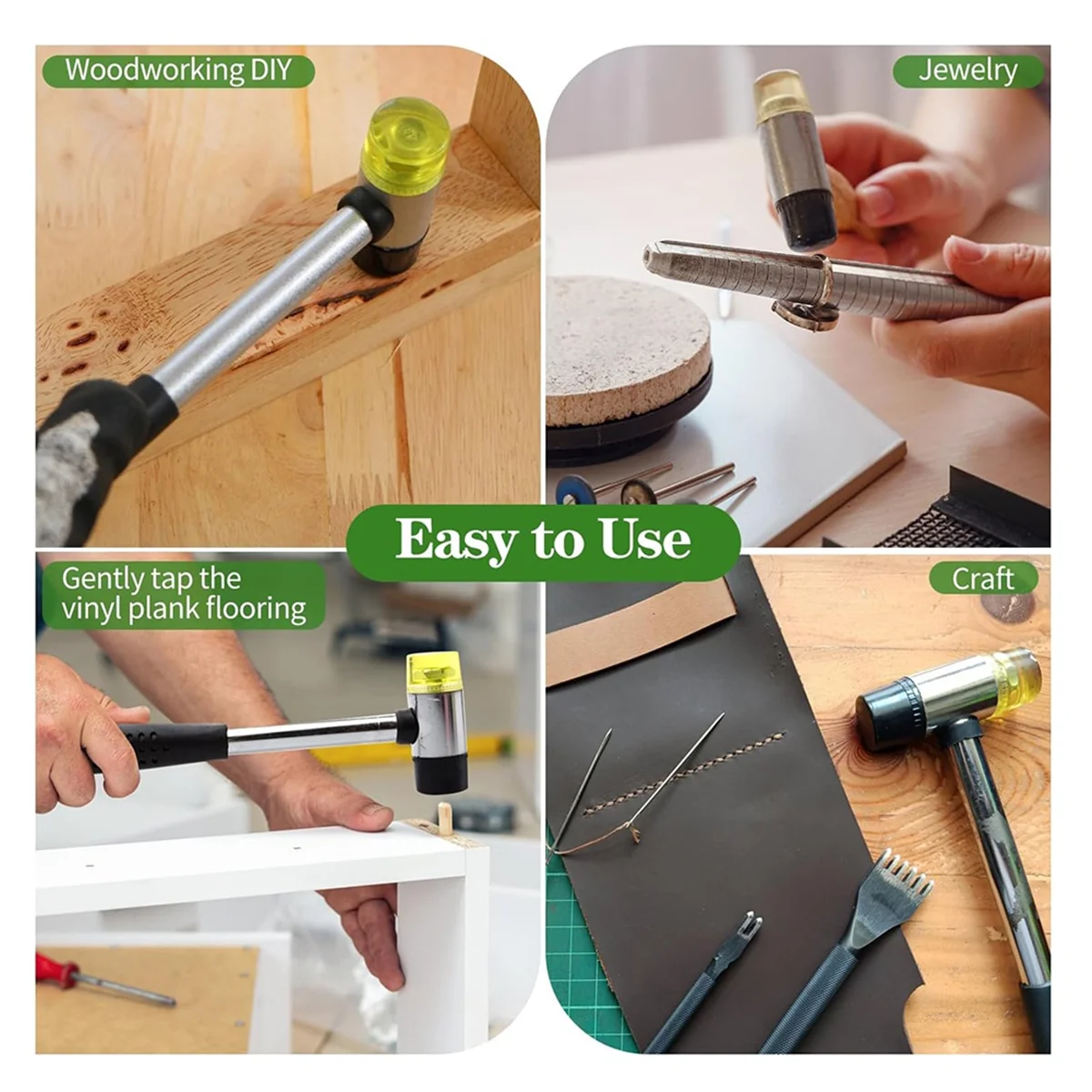 طقم مطرقة مكون من قطعتين، مطرقة مطاطية ناعمة على الوجهين للأرضيات والنجارة وإصلاح الأثاث